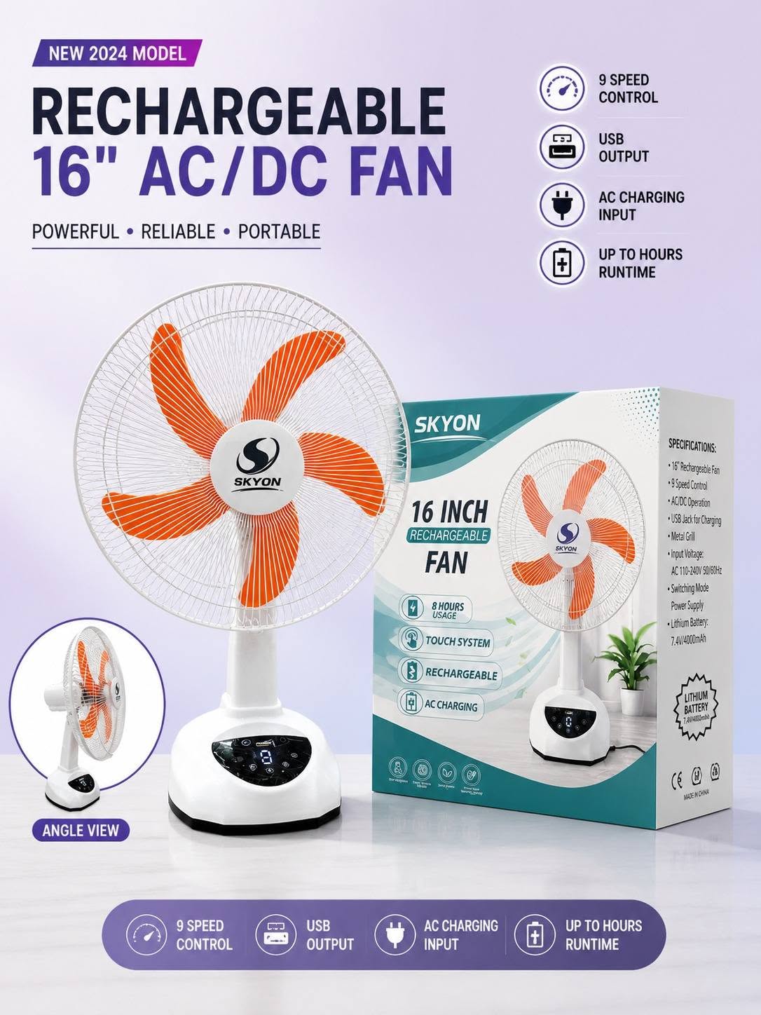 Skyon 16 Inch Rechargeable Touch Fan image 4